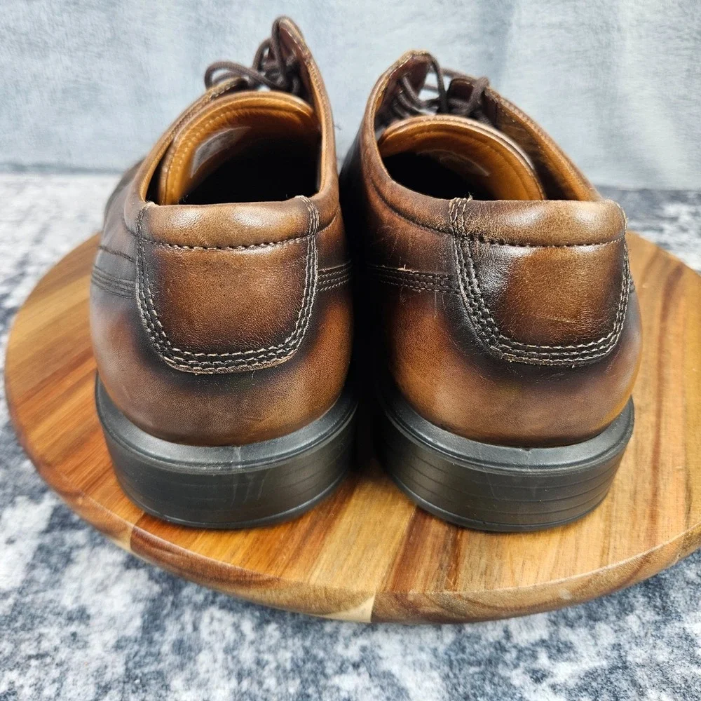 ECCO Mens Shoes 45 US 11 Brown Burnished Leather Apron Toe Derby Shock Point